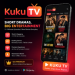 Kuku TV promotional banner featuring short drama episodes, romance, action, thriller and premium entertainment streaming app.